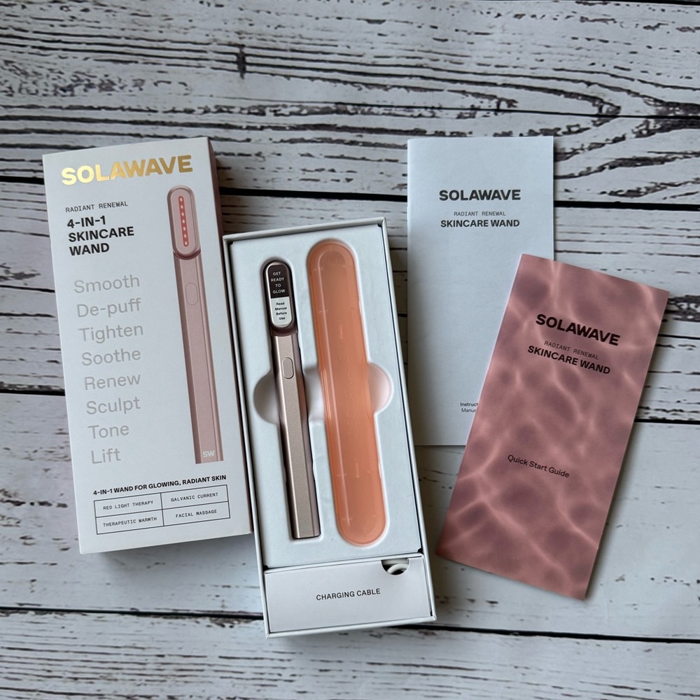 EUC Solawave 4-in-1 Skincare Wand Rose Gold -Includes Packaging, Case, and Cord